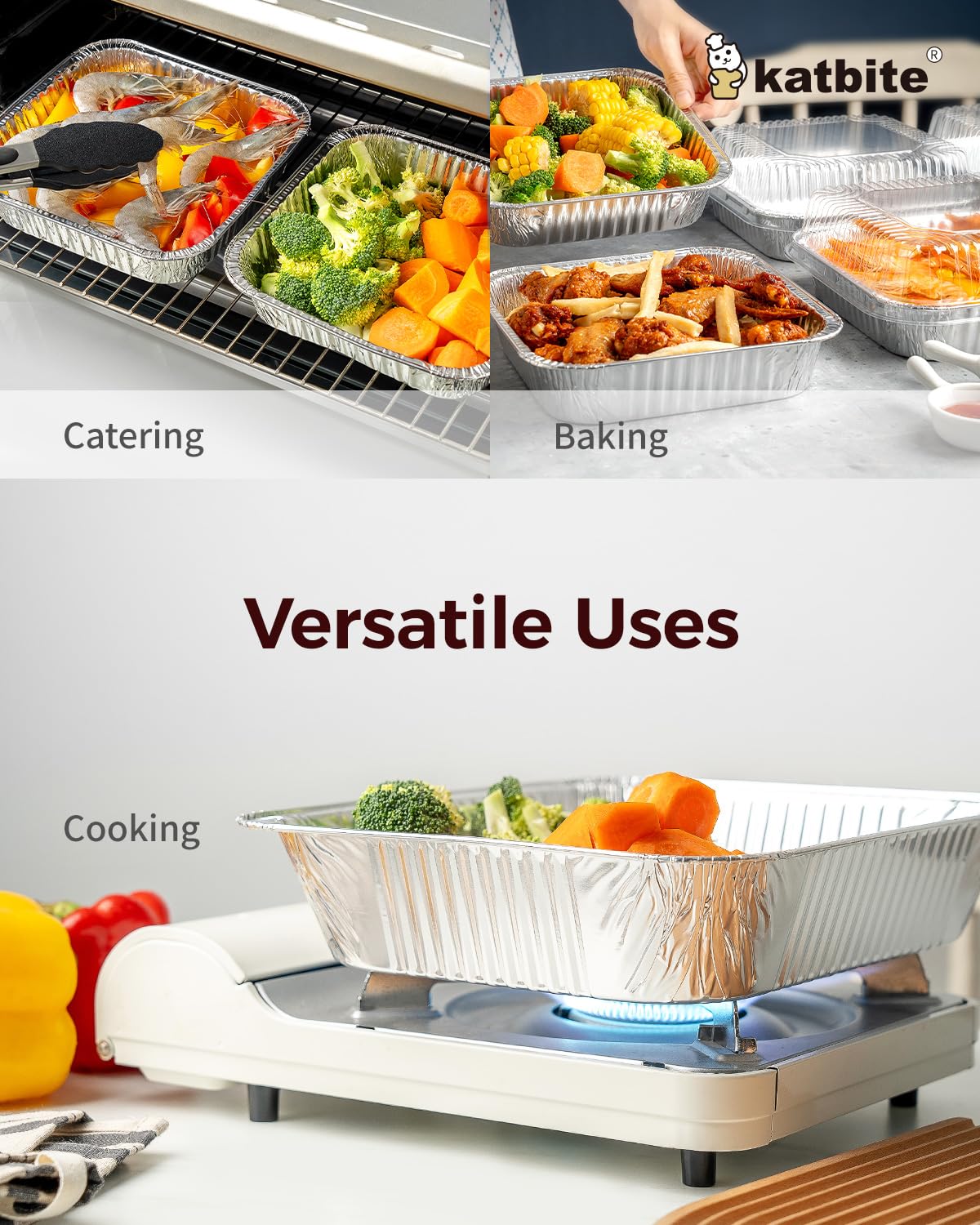 Katbite 8x8 inch (20 Packs) Disposable Aluminum Foil Pans With With Clear Lids Foil Baking Pans Square Aluminum Baking Pans