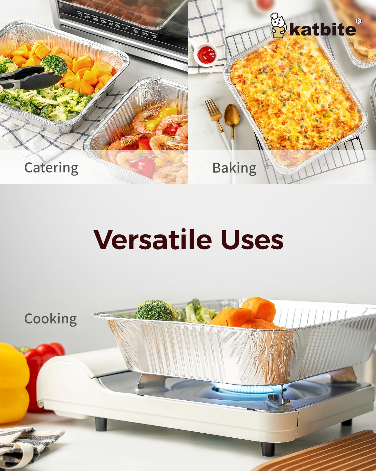 Katbite 9x13 Disposable Aluminum Foil Pans With Lids(25 Packs)Foil Baking Pans Rectangular Aluminum Foil Baking Pans