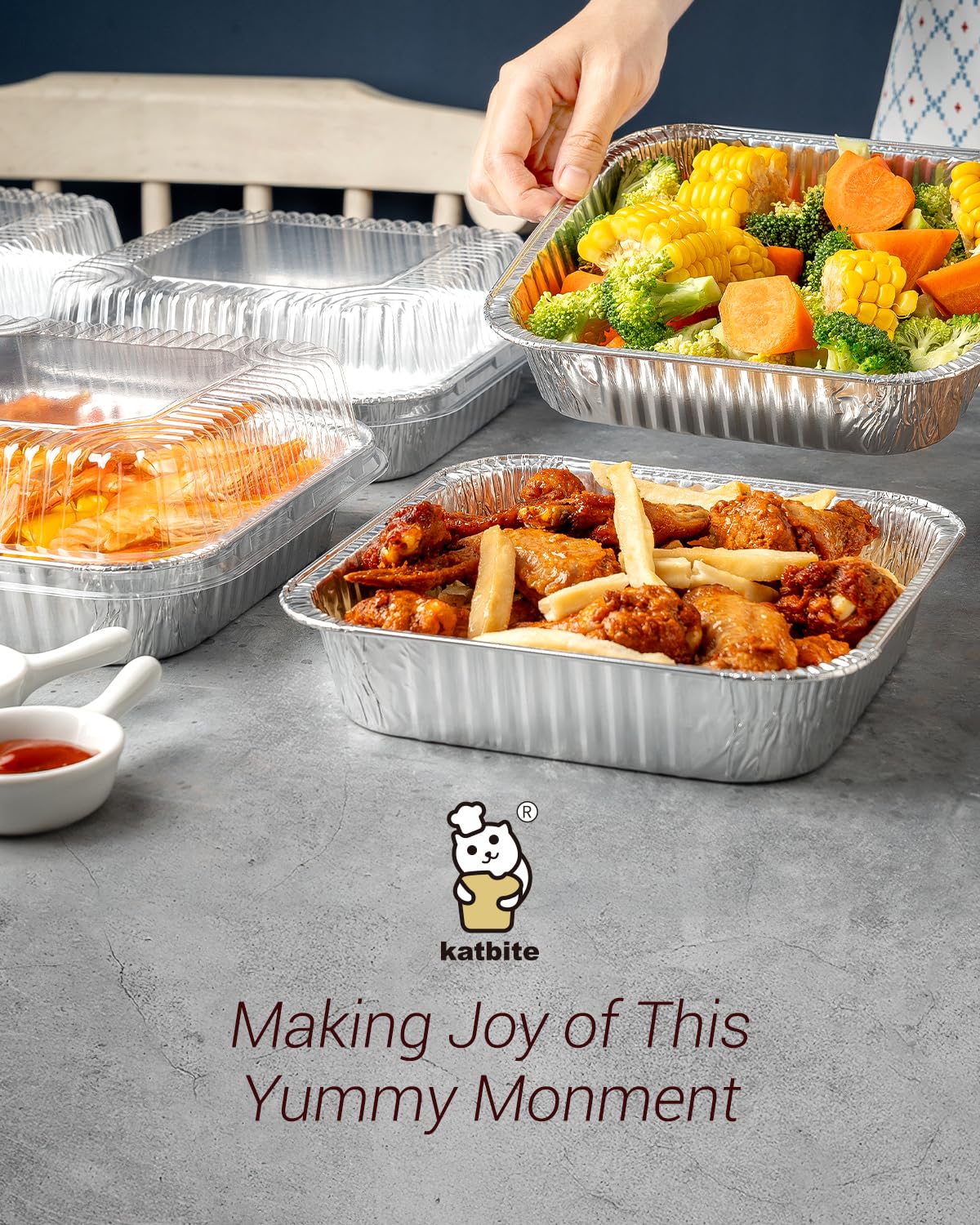 Katbite 8x8 inch (20 Packs) Disposable Aluminum Foil Pans With With Clear Lids Foil Baking Pans Square Aluminum Baking Pans