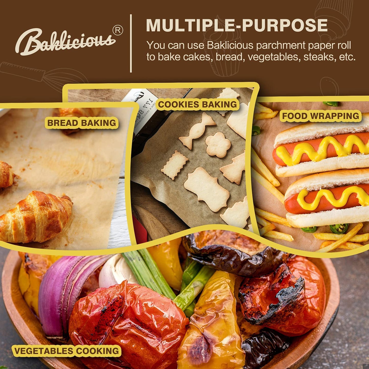 Baklicious 15 in x 210 ft, 260 Sq.ft, Non-Stick Baking Paper, Food Grade Cooking Paper for Bread