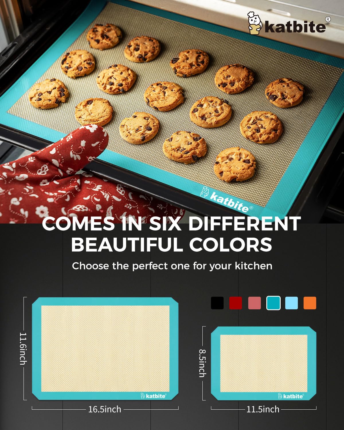 Katbite Silicone Baking Mat 3PCS 11.6 in x 16.5 in Reusable & Nonstick Bakeware Mats,Dark Blue