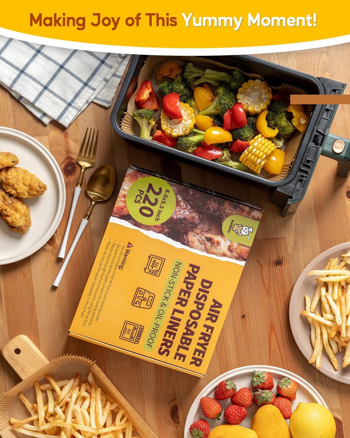 Katbite Disposable Air Fryer Liners, Reactangle, 8.6 x 5.5'', 220 Pieces