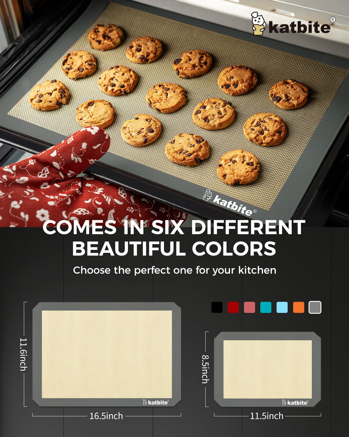 Katbite Silicone Baking Mat Set 11.6 in x 16.5 in Reusable & Nonstick Bakeware Liners 3 Pieces