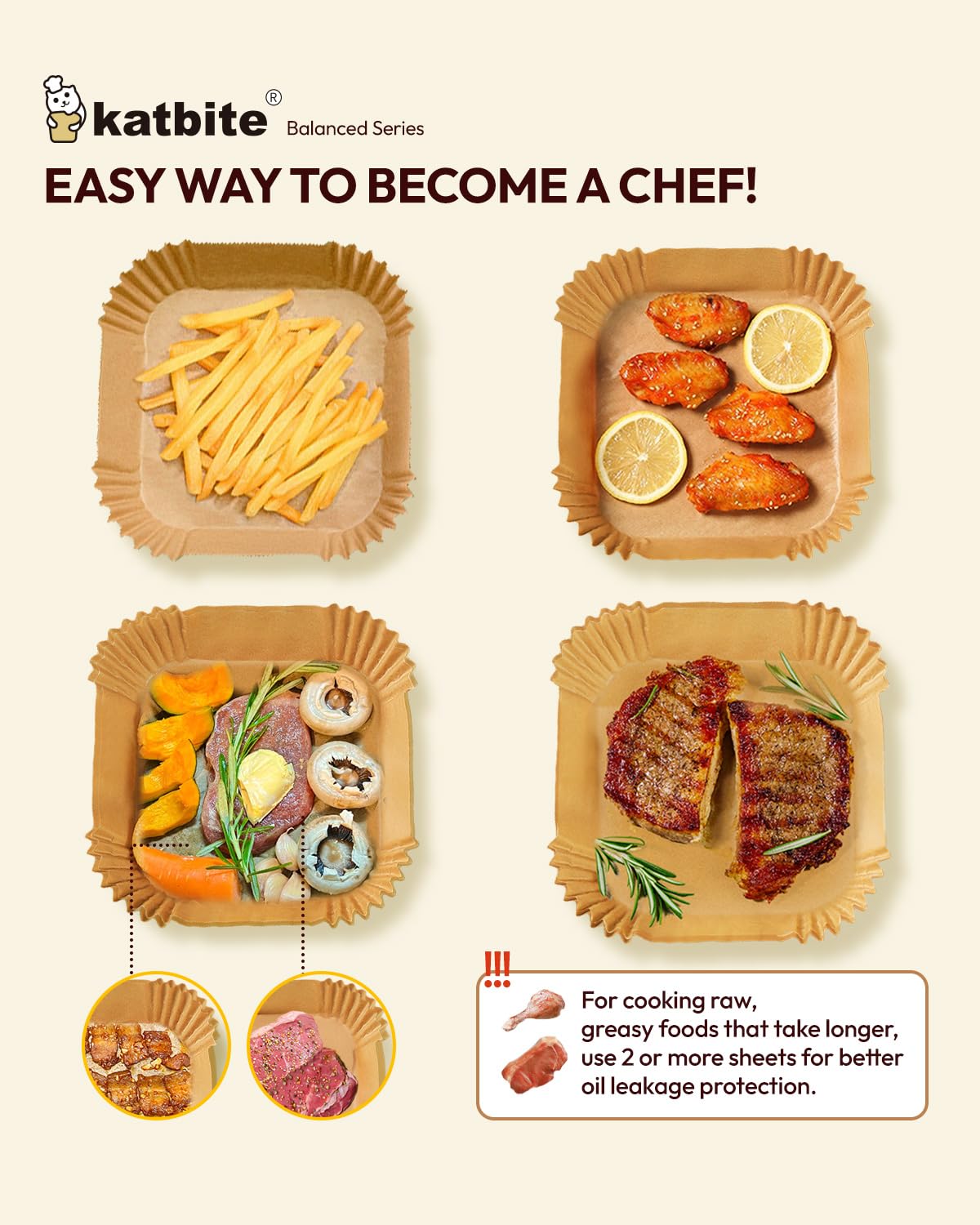 Katbite 8 inch 130pcs Air Fryer Liners, Non Stick Disposable Paper Liner Parchment Paper