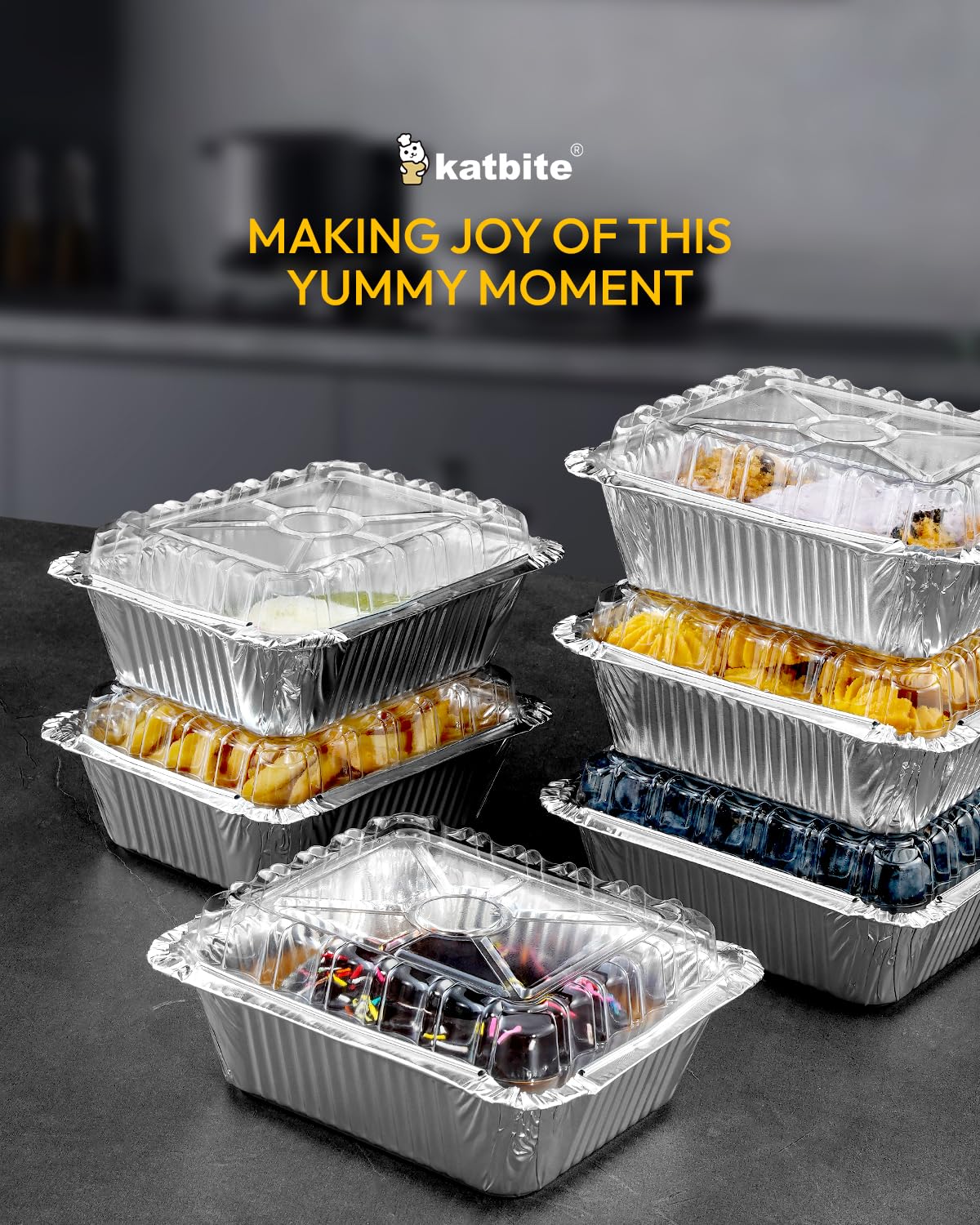 Katbite 100 Count 1 Lb/16 Oz Aluminum Pans (5" X 4"), Mini Aluminum Pans With Lids, Disposable Aluminum Foil Pans