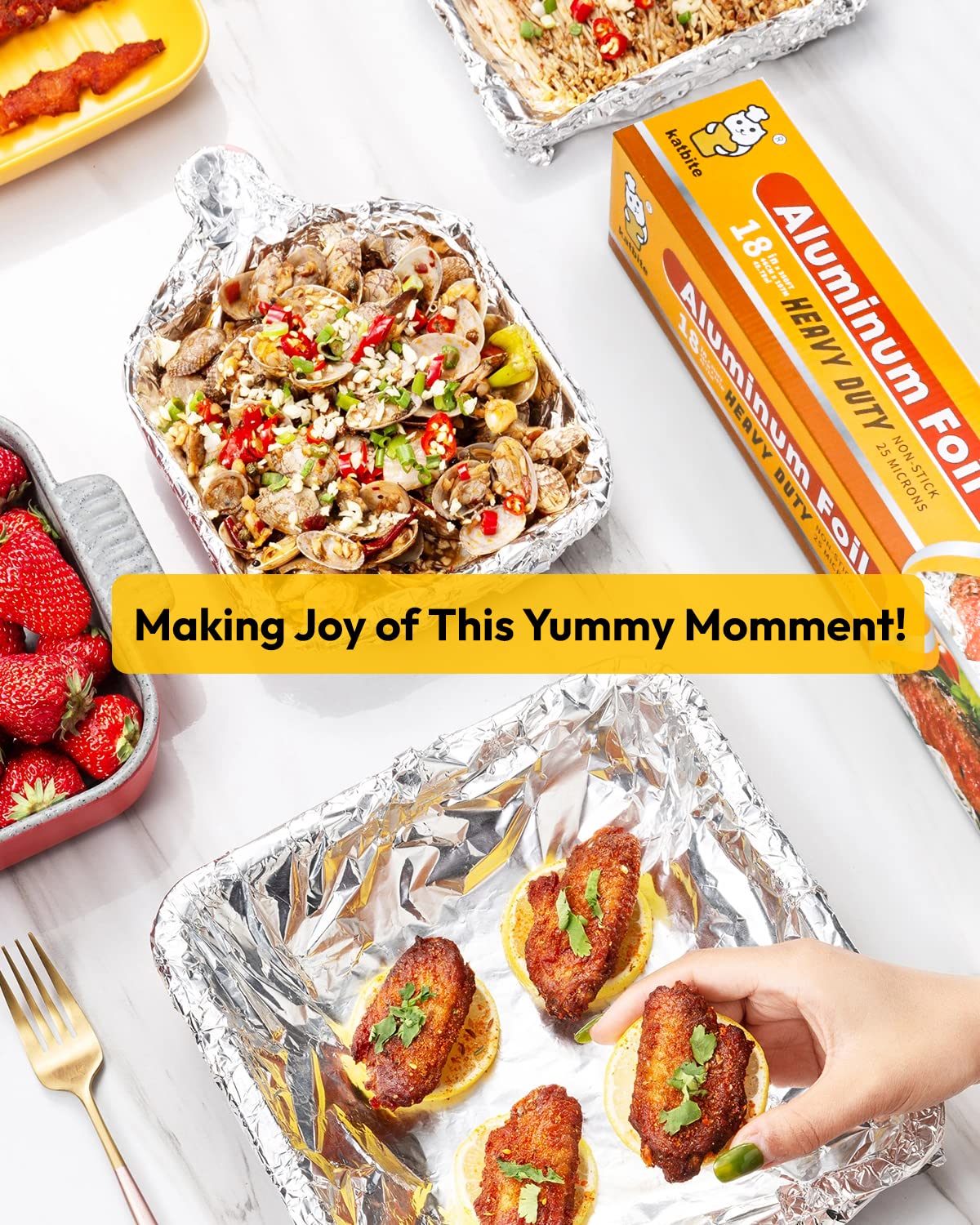 Katbite Heavy Duty Aluminum Foil 30 Micron Thick Strong Heavy Duty Foil Aluminum Roll Food Wraps,18 inch,525 Square Feet
