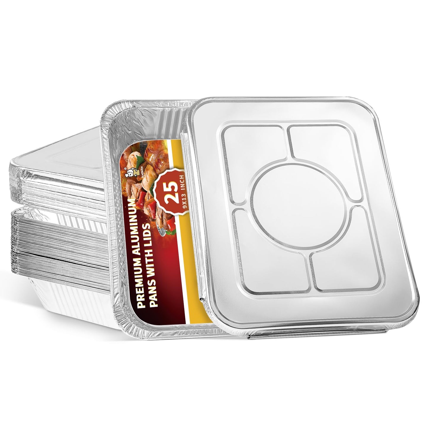 Katbite 9x13 Disposable Aluminum Foil Pans With Lids(25 Packs)Foil Baking Pans Rectangular Aluminum Foil Baking Pans