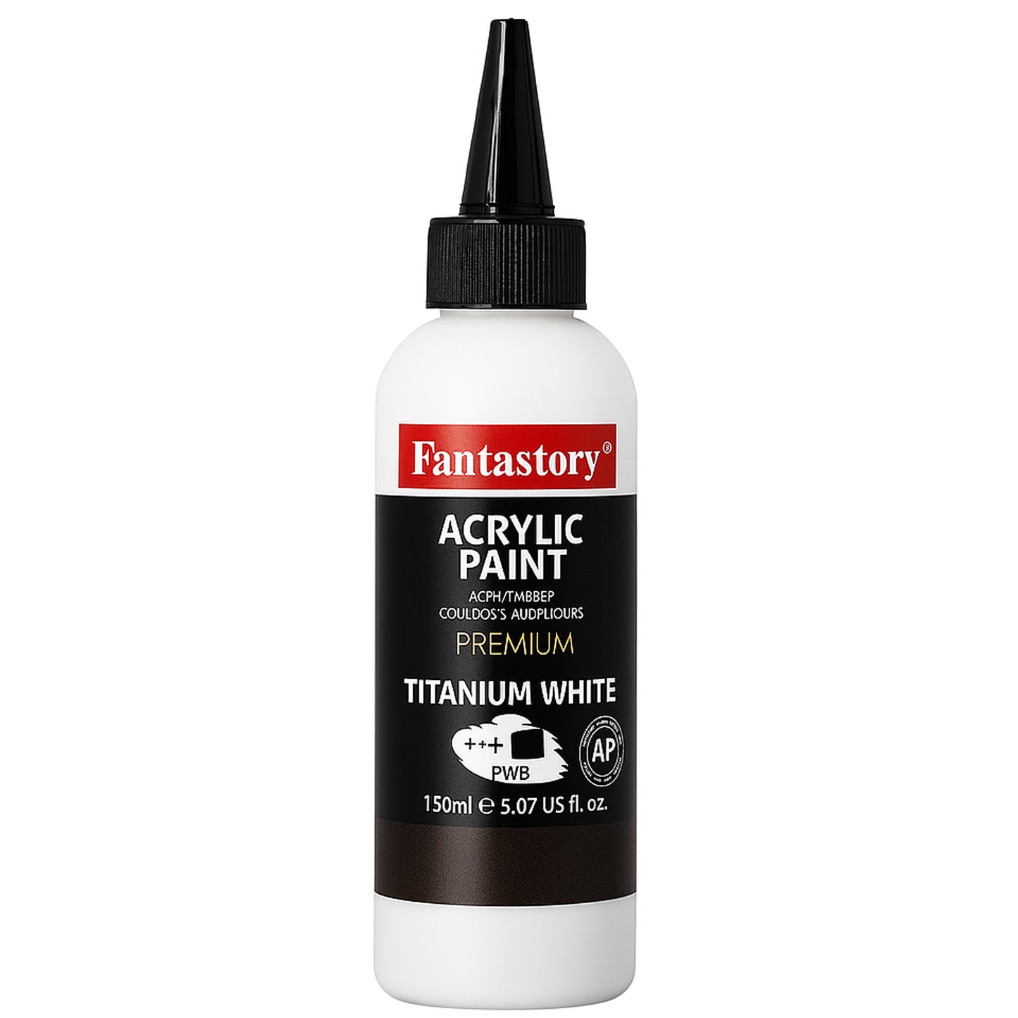 Fantastory Professional Titanium White Acrylic Paint (150ml/5oz) - Ultra High Coverage with Precision Color Accuracy, Artist-Grade Formula for Canvas/Wood/Clay/Fabric/Ceramic