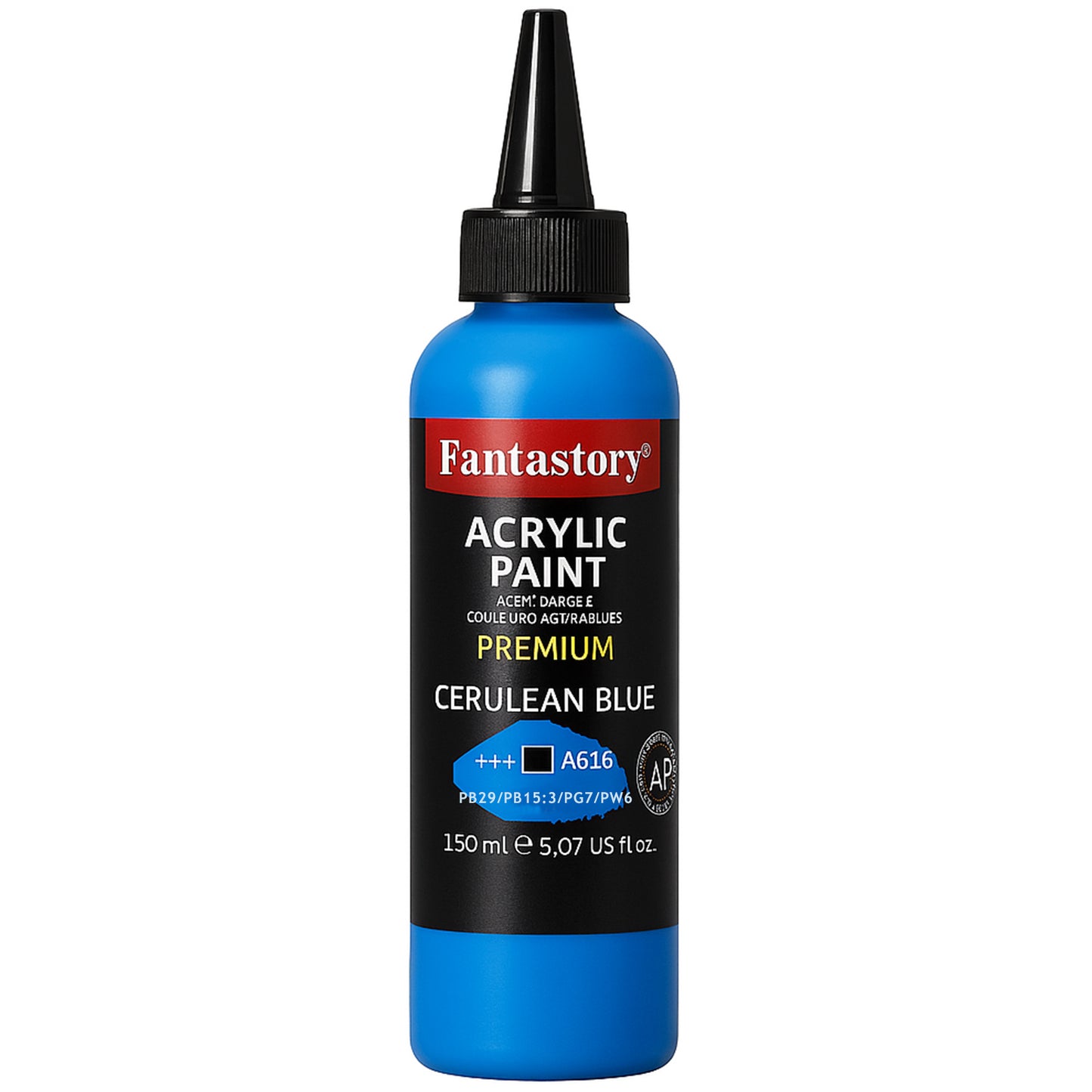 Fantastory Professional Deep Hue Acrylic - Blue (150ml/5oz) - Extreme Coverage + Precise Color Matching, Recommended by Professionals for Canvas/Wood/Clay/Fabric/Ceramic
