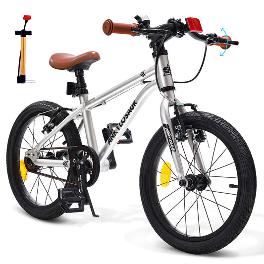 ANKLOSAUR 16" Kids Bike – Lightweight, Dual-Brake Bicycle for Ages 4-12, Black