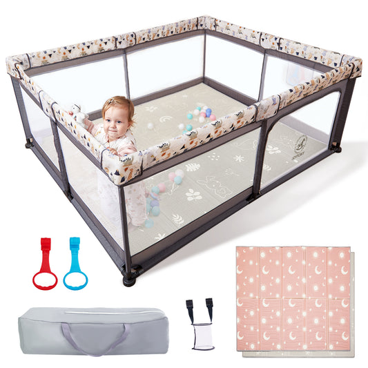 Joypony Baby Playpen with Mat, 50inch Large Play Yard Activity Center for Babies and Toddlers