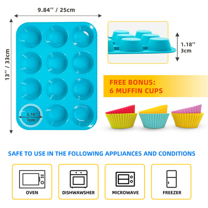 Katbite Silicone Muffin Pan Cupcake Pans 12 Cups Non-stick BPA Free Cupcake Pans