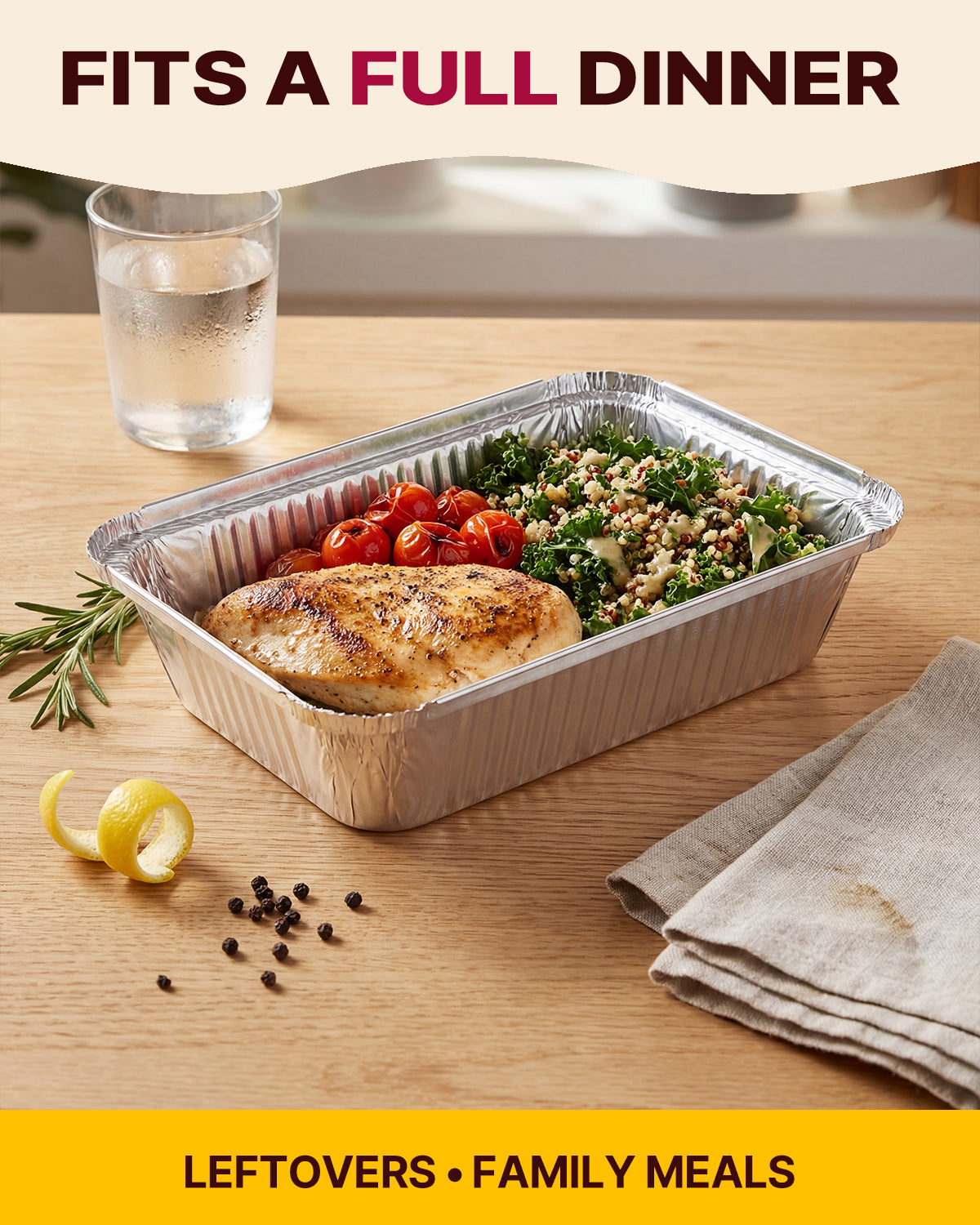 Katbite 6x8 Inch Aluminum Foil Pans with Plastic Lids, 50 Pack Disposable Food Containers for Baking, Meal Prep, Freezer, Takeout