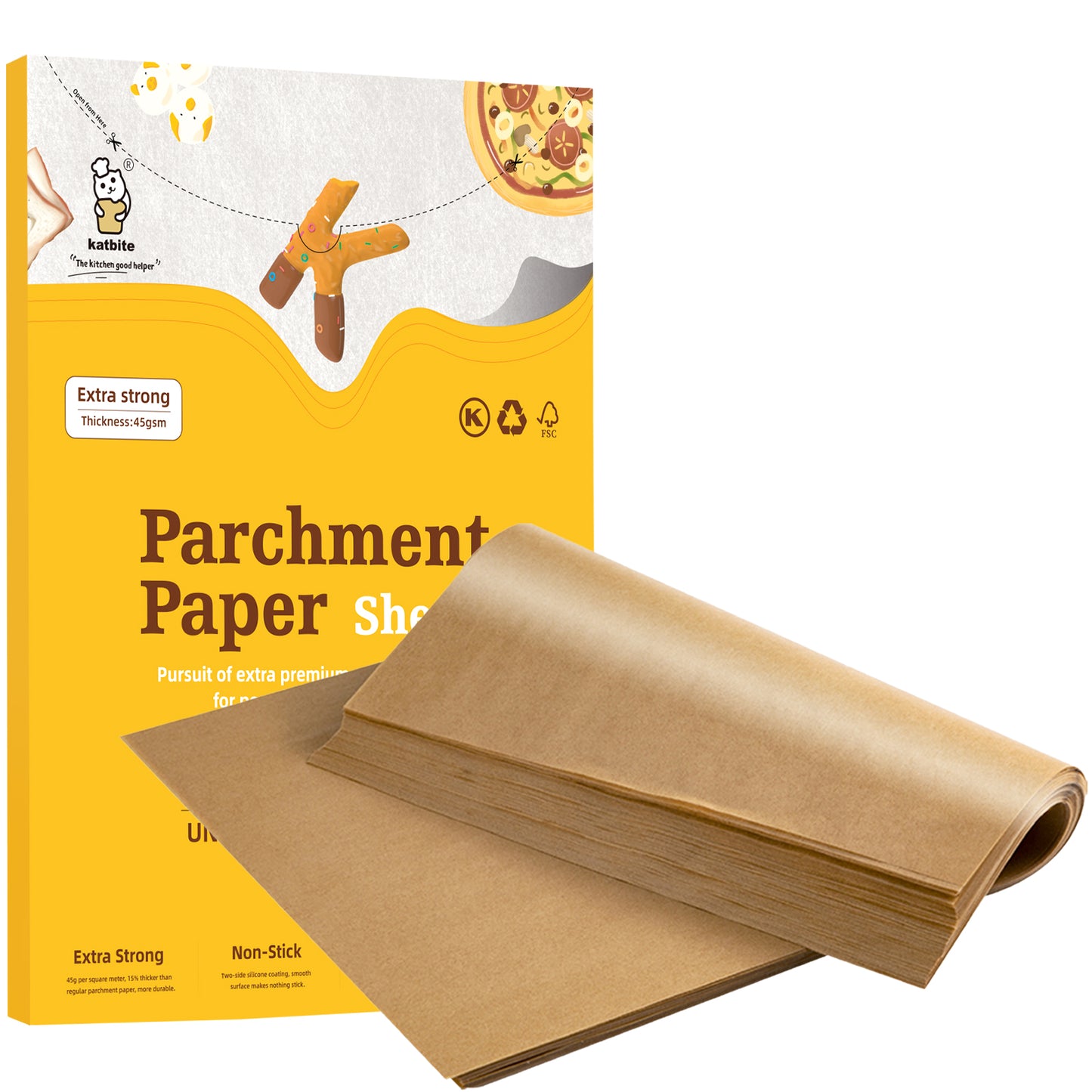 Katbite Unbleached Parchment Paper Sheets - Heavy Duty, Non-Stick, Full Pack 12x16 inch 220PCS