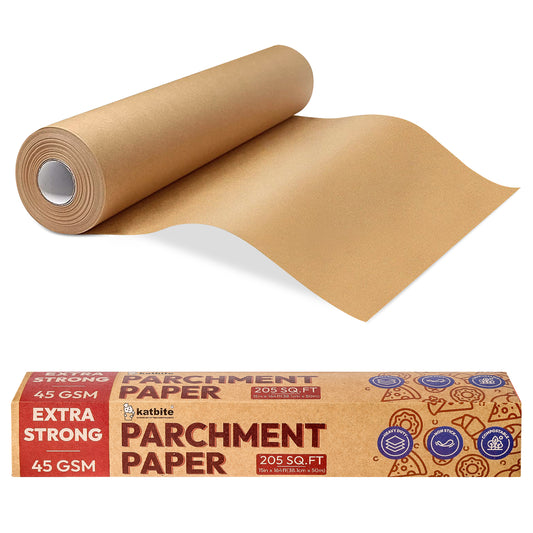 Katbite Heavy Duty Unbleached Parchment Paper Roll for Baking, 15 in x 164 ft, 205 sq.ft, Brown