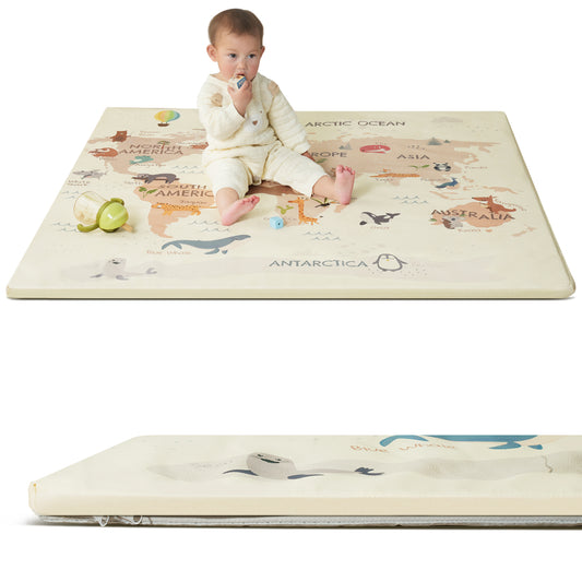 Baby Play Mat - Extra Thick Waterproof Vegan Leather, Soft and Easy-to-Clean Floor Mat for Crawling & Play, 50x50