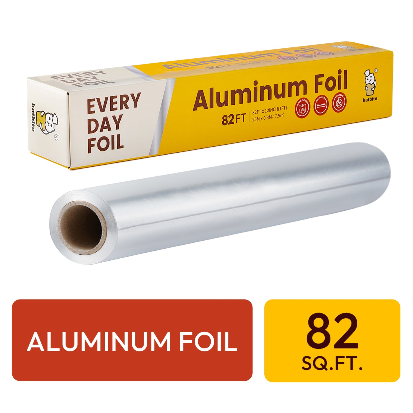 Katbite Heavy Duty Aluminum Foil Food Wrap, 12in x 82ft, Thick with Cutter, 82 Sqft.