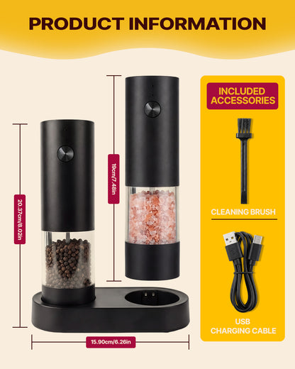 Katbite Electric Salt and Pepper Grinder Set, Battery Powered Mill, Adjustable Coarseness, LED Light