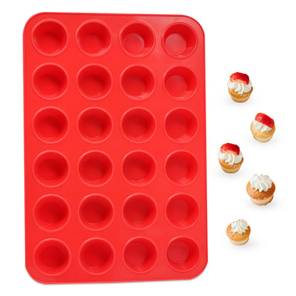 Katbite Silicone Mini Muffin Pan 24 Cups Cupcake Pan Food Grade Silicone Molds for Baking,Red