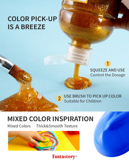 Fantastory Tempera Paint for Kids 12 Colors (16.9 oz Each) Washable Tempera Paint, Kids Poster Paint Sponge Painting, Non-Toxic Kids Paint Finger Paints Hand Paints Bottles Gifts