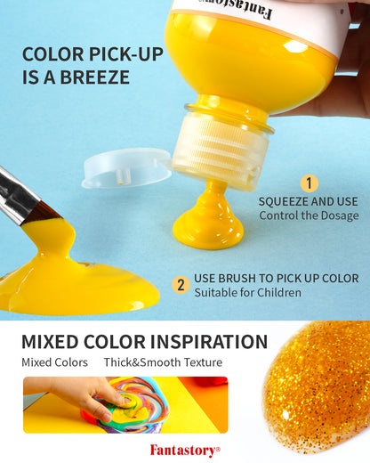 Fantastory Tempera Paint for Kids 12 Colors (8.4 oz Each) Washable Tempera Paint, Kids Poster Paint Sponge Painting, Non-Toxic Kids Paint Finger Paints Hand Paints Bottles Gifts