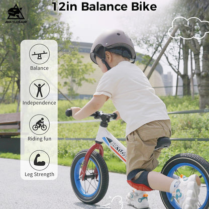 ANKLOSAUR No Pedal Balance Bike, 12" Toddler Bicycle with Adjustable Seat Height Ages 2-5