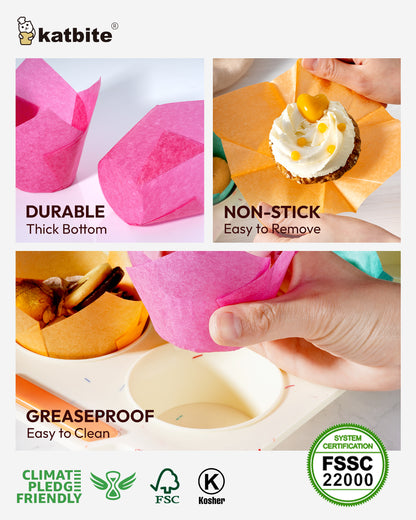 Katbite Multi-Color Tulip Cupcake Liners, 200PCS Muffin Baking Cups Cupcake Wrapper