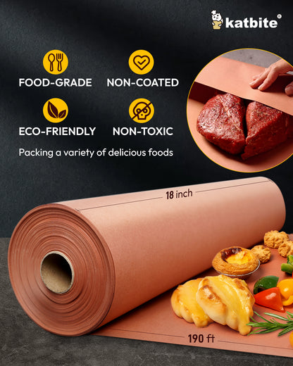 Katbite Butcher Paper Roll - 17 inch x 190 ft Roll of Food Grade Peach Butcher Paper for Smoking Meat - Unbleached, Unwaxed, and Uncoated Kraft Paper Roll