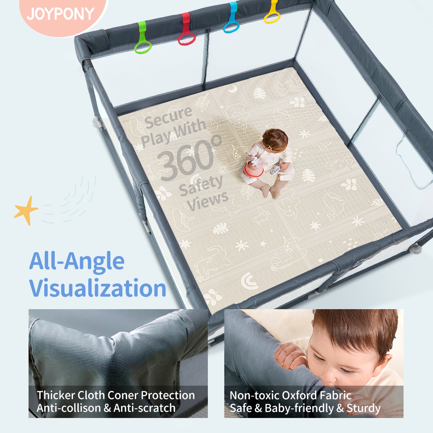 Joypony Baby Playpen with Mat, Large Playpen for Babies and Toddlers, 50 x 50 x 27 inches, Unisex