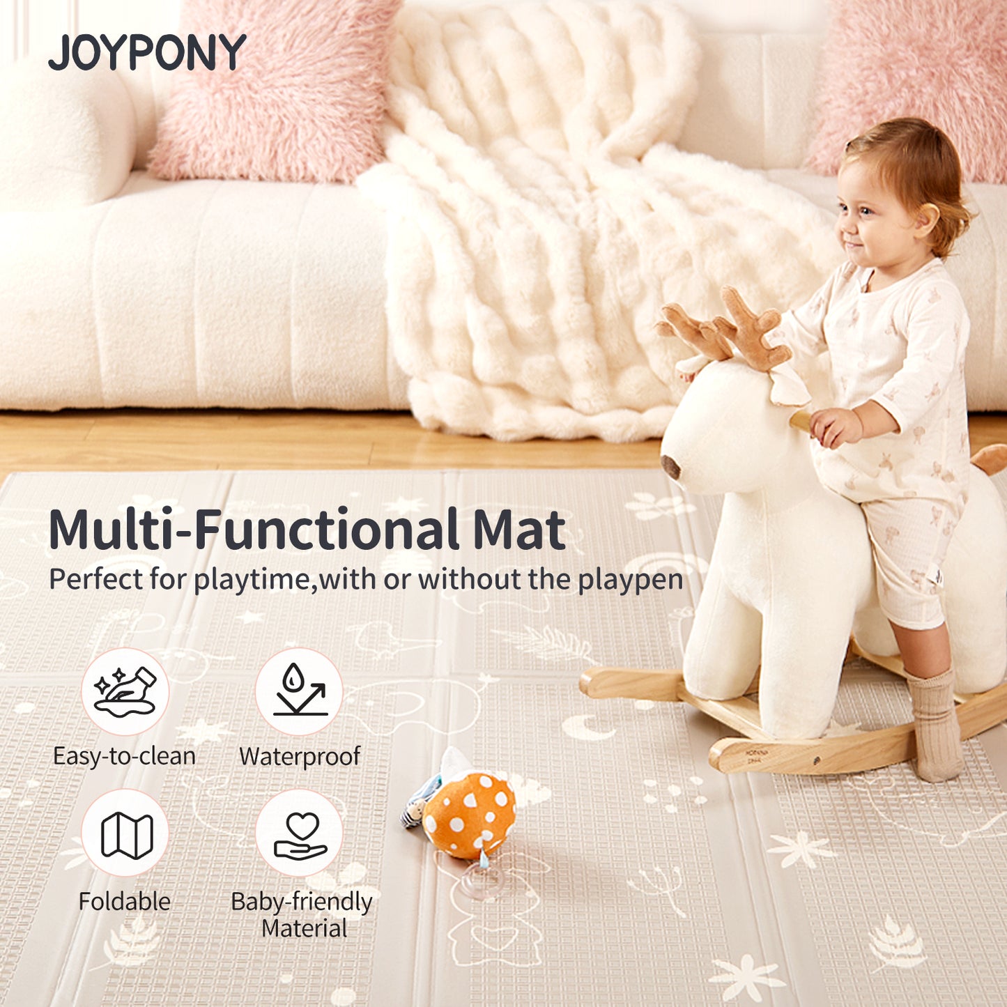 Joypony Baby Playpen with Mat, Large Playpen for Babies and Toddlers, 50 x 50 x 27 inches, Unisex