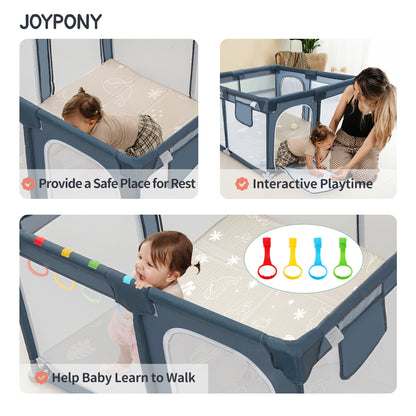 Joypony Baby Playpen with Mat, 50" Indoor & Outdoor Play Area for Infants 4 Hand Rings and Bag