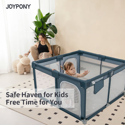 Joypony Baby Playpen with Mat, 50" Indoor & Outdoor Play Area for Infants 4 Hand Rings and Bag