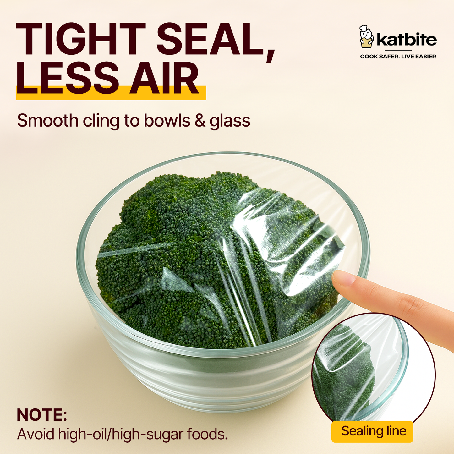 Katbite Plastic Wrap Roll, 12 in x 1200 ft (1200 sq ft), Clear Food Wrap, Removable Slide Cutter Included