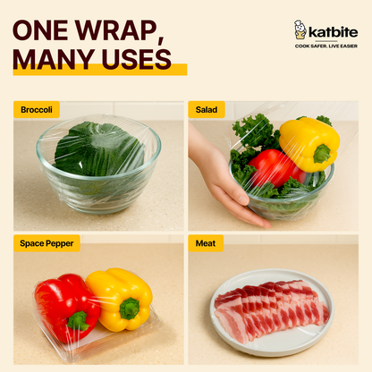 Katbite Plastic Wrap Roll, 12 in x 1200 ft (1200 sq ft), Clear Food Wrap, Removable Slide Cutter Included