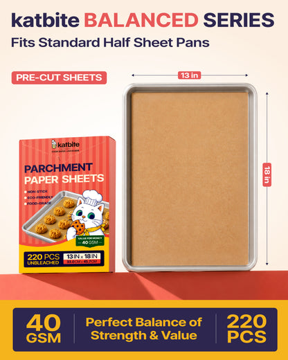 Katbite 220 Sheets 13x18 in Parchment Paper, Unbleached Non-Stick Baking Paper Sheets