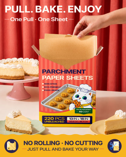 Katbite 220 Sheets 13x18 in Parchment Paper, Unbleached Non-Stick Baking Paper Sheets