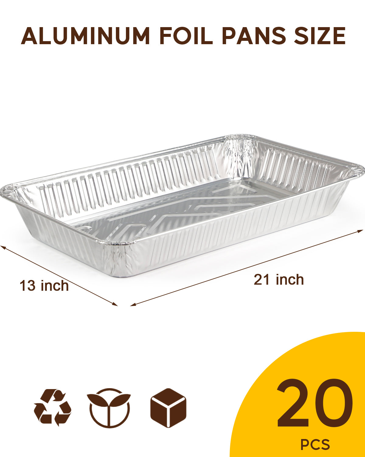 Katbite 21"x13" 20-Pack Extra Heavy Duty Aluminum Foil Pans, Full Size Disposable Deep Roasting Pans