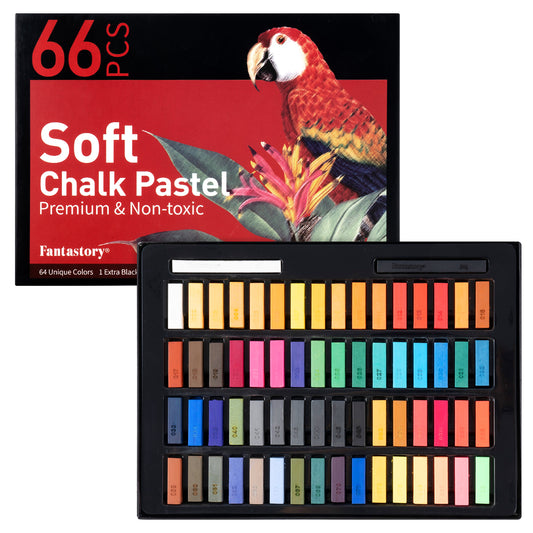 Fantastory Christmas Short Soft Chalk Pastels Set, 66 Sticks,Includes 4 Fluorescent Colors,Non Toxic Soft Pastels for Artists,Kids,Beginners,Students,Classroom,Drawing,Blending,Layering,Art Supplies