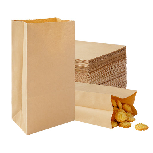 Katbite 6.1 inch Kraft Paper Bags, Brown Disposable Bread and Snack Bags, 11lb Capacity, 100 Pack