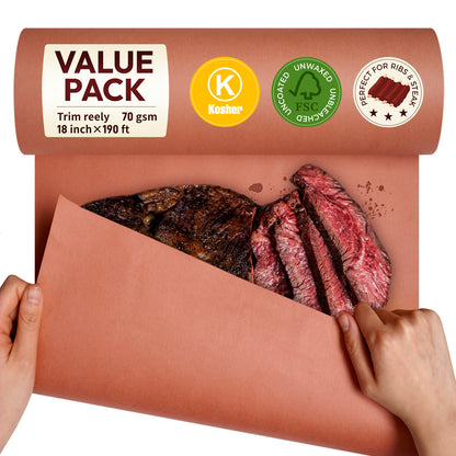 Katbite Butcher Paper Roll - 17 inch x 190 ft Roll of Food Grade Peach Butcher Paper for Smoking Meat - Unbleached, Unwaxed, and Uncoated Kraft Paper Roll