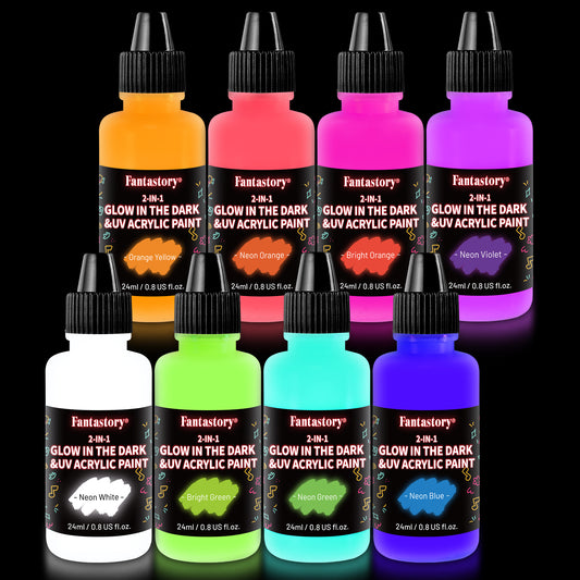 Glow in The Dark Paint,8 Bright Colours Liquid Luminous Paint, Neon Paints Glow in Dark for Painting