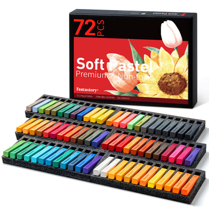 Fantastory Christmas Long Soft Chalk Pastels Set, 72 Sticks,Includes 5 Fluorescent Colors,Non Toxic Soft Pastels for Artists,Kids,Beginners,Students,Classroom,Drawing,Blending,Layering