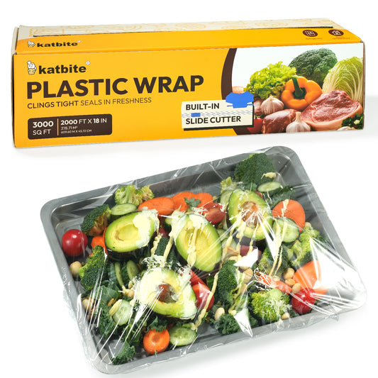 Katbite Plastic Wrap Roll, 18 in x 2000 ft (3000 sq ft), Clear Food Wrap, With Removable Slide Cutter