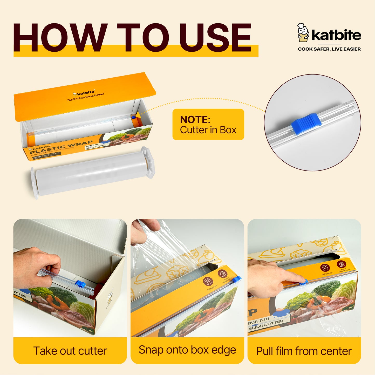 Katbite Plastic Wrap Roll, 18 in x 2000 ft (3000 sq ft), Clear Food Wrap, With Removable Slide Cutter