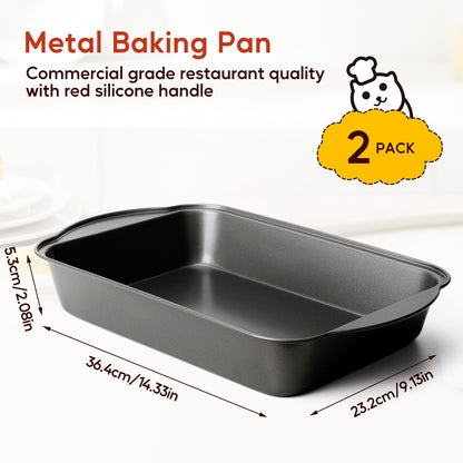 Katbite 2-Piece Carbon Steel Nonstick Bakeware Set: Versatile Baking Pans,9.13"x14.33"x2.08".