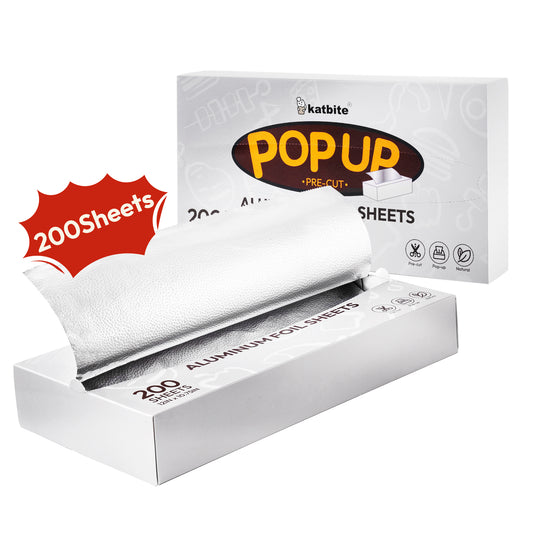 Katbite Pre-Cut Aluminum Foil Sheets, 200 Disposable Pop-Up Foil Wraps, 12 x 10.75 inches