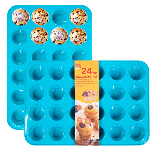 Katbite Silicone Mini Muffin Pan 24 Cups Cupcake Pan for Baking,Blue