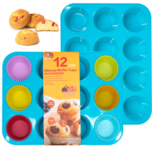 Katbite Silicone Muffin Pan Cupcake Pans 12 Cups Non-stick BPA Free Cupcake Pans