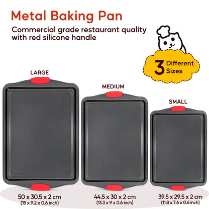 Katbite 3-Piece Nonstick Carbon Steel Bakeware Set with Silicone Handles, Black