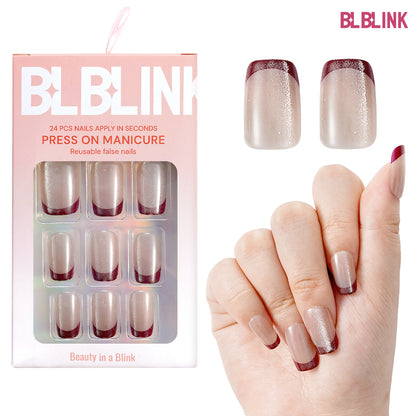 BLBLINK Cat Eye French Press-On Nails, 24PCS Square Shape, Multi-Color Design for Salon-Quality Style ﻿